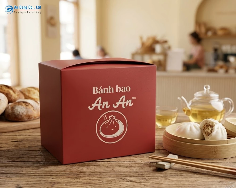 Mẫu hộp giấy đựng bánh bao của thương hiệu An An