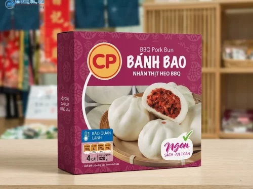 Mẫu hộp đựng bánh bao nhân thịt heo BBQ của thương hiệu CP