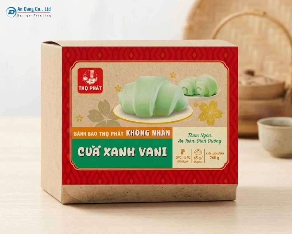 Mẫu hộp giấy đựng bánh bao không nhân của thương hiệu Thọ Phát