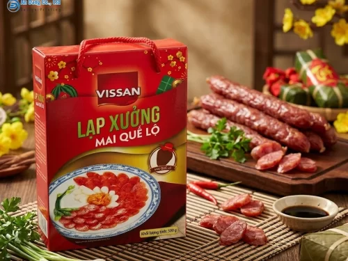 Mẫu hộp giấy đựng lạp xưởng mai quế lộ cho thương hiệu VISSAN