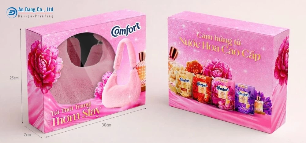 Mẫu hộp quà tặng túi thời trang cho thương hiệu Comfort