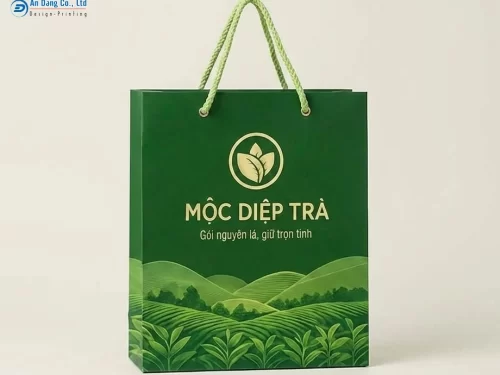 Mẫu túi giấy đựng chè xanh cho thương hiệu Mộc Diệp Trà