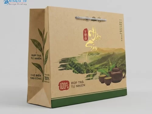 Mẫu túi giấy Kraft đựng sản phẩm trà xanh cao cấp