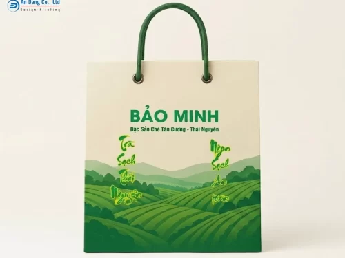Mẫu túi giấy đựng chè Tân Cương cho thương hiệu chè Bảo Minh