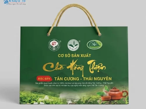 Mẫu túi giấy đựng chè xanh cho thương hiệu Chè Hồng Thiện