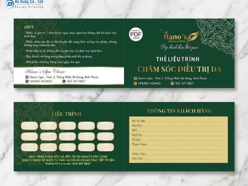 Mẫu thẻ liệu trình spa chăm sóc điều trị da