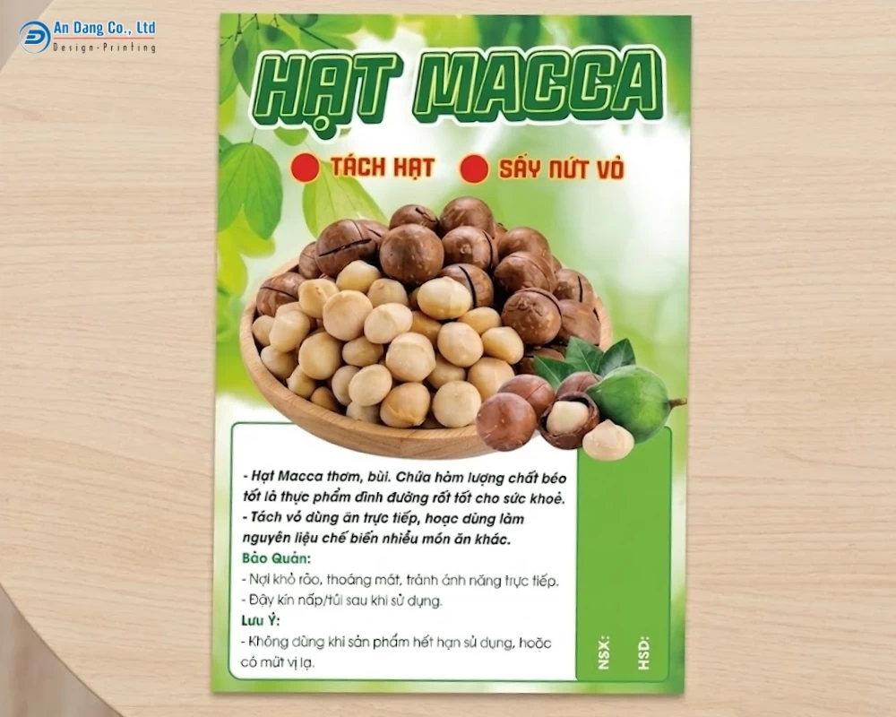 Mẫu tem hạt macca chất lượng, cao cấp
