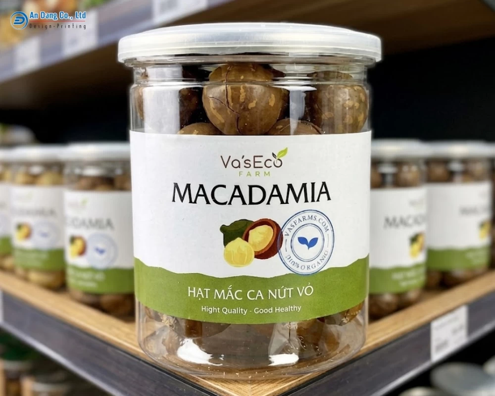 Mẫu tem dán hạt macca nứt vỏ