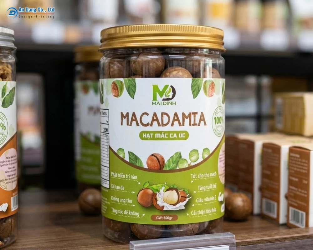 Tem nhãn hạt macca đẹp giúp thu hút người tiêu dùng