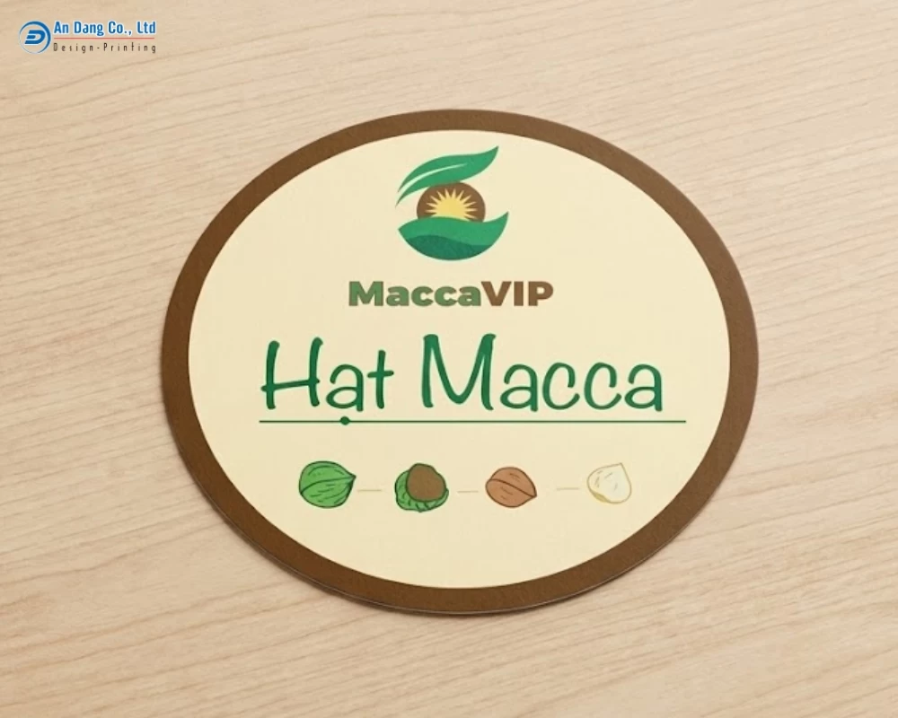 Mẫu tem hạt macca dạng tròn