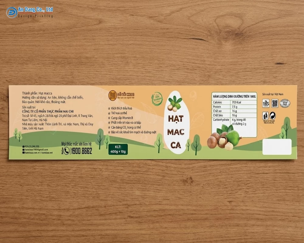 Mẫu tem nhãn hạt macca chuyên nghiệp, đẹp mắt