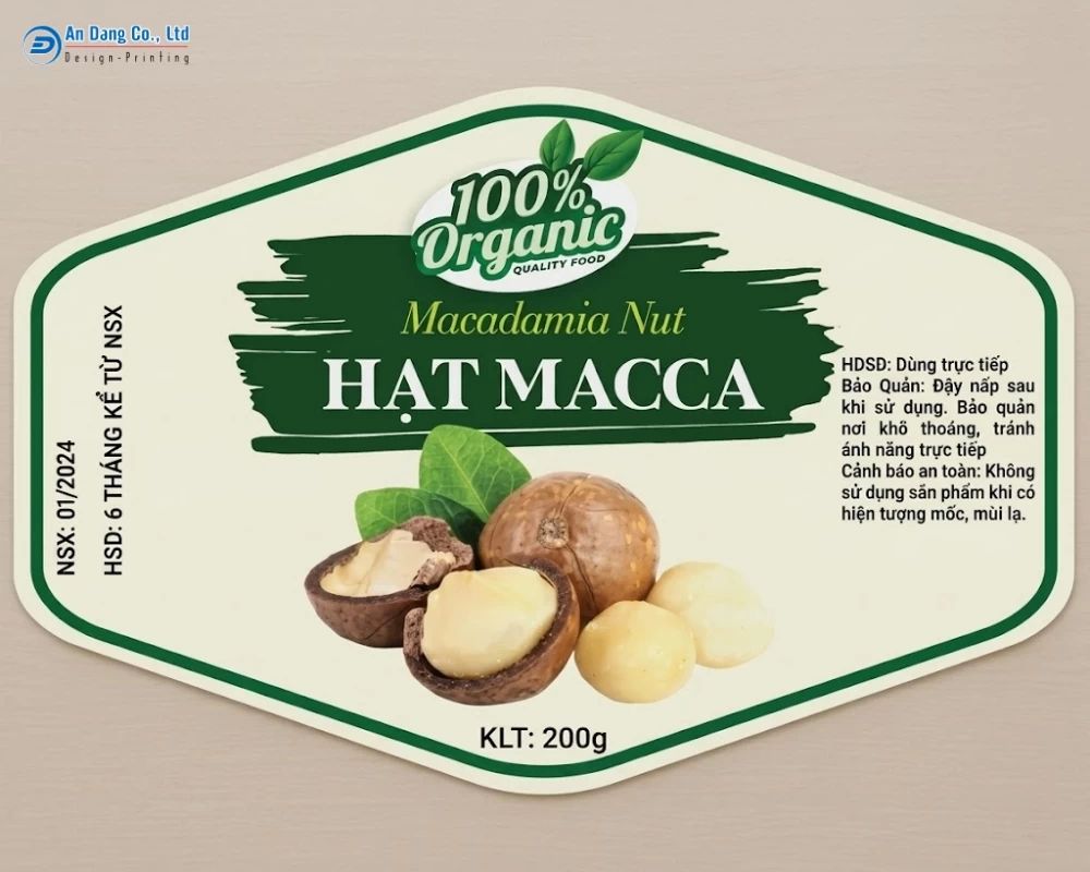 Mẫu tem macca có kiểu dáng lục giác