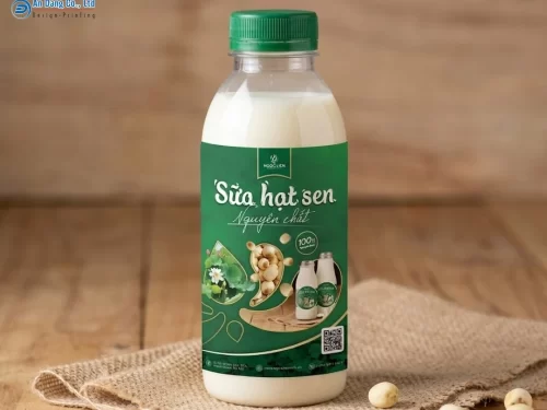 Mẫu tem dán chai sữa hạt vị hạt sen