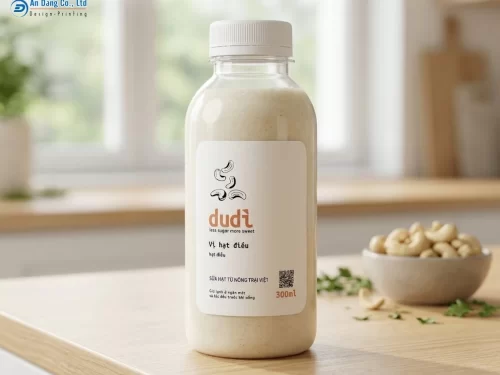 Mẫu tem nhãn dán chai sữa hạt vị hạt điều