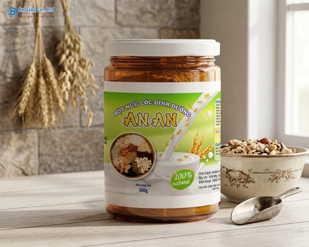 Mẫu tem dán bột ngũ cốc dinh dưỡng nổi bật