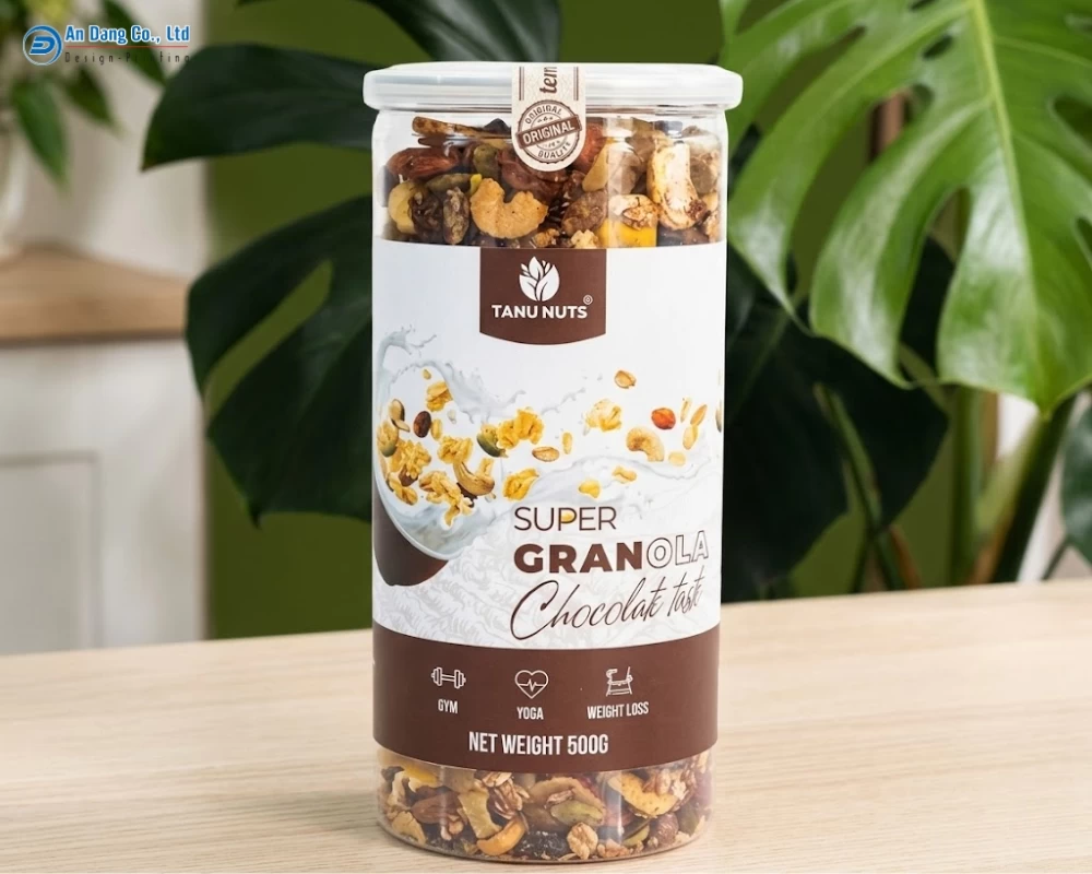 Mẫu tem ngũ cốc vị socola đẹp mắt