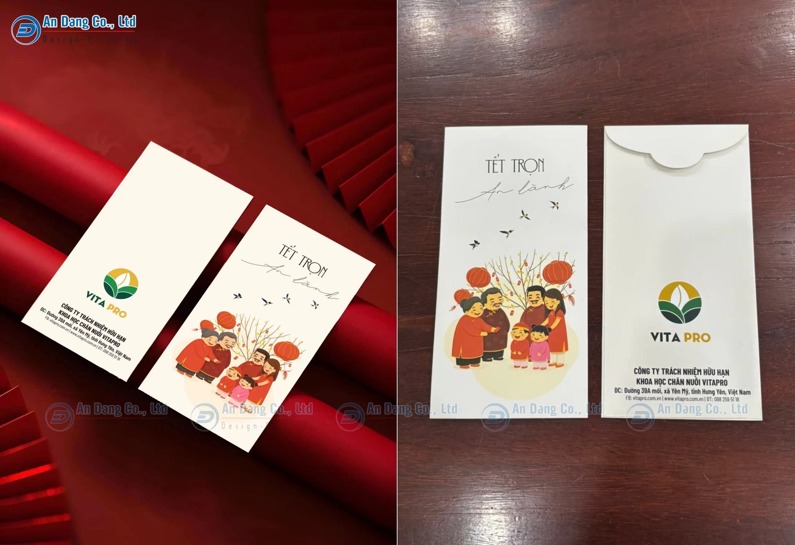 Mẫu thiết kế và ấn phẩm bao lì xì 2027 thực tế cho doanh nghiệp VITA PRO