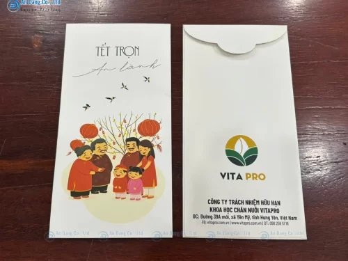 Bao lì xì cho doanh nghiệp VITAPRO được thiết kế theo phong cách tối giản, tinh tế