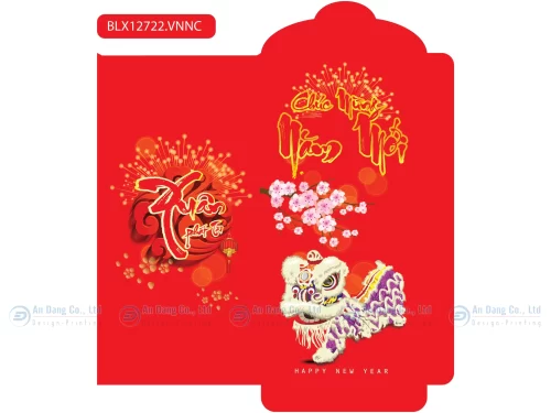 Mẫu bao lì xì thư pháp ghi câu chúc “Chúc mừng năm mới” và “Xuân phát tài”