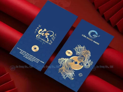 Mẫu bao lì xì viết chữ thư pháp cho doanh nghiệp Cần Giuộc Water