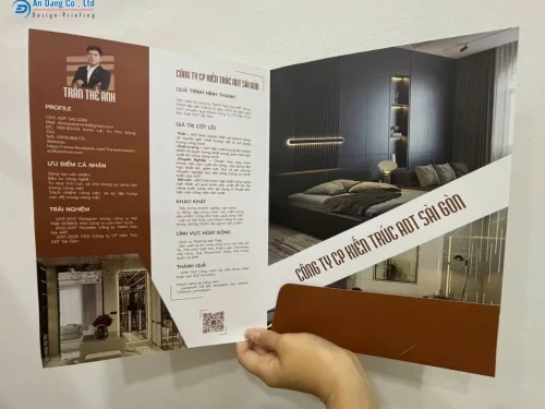 Mặt trong của bìa đựng hồ sơ A4 cho công ty Cổ phần Kiến trúc ADT Sài Gòn