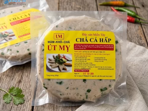 Mẫu tem nhãn chả cá hấp đặc sản miền Tây