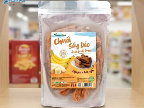 Mẫu tem chuối sấy dẻo có thiết kế hài hòa, đẹp mắt