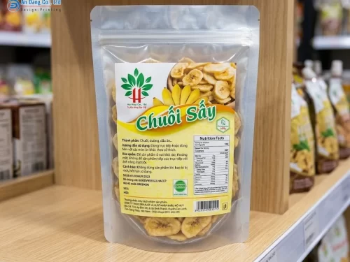 Mẫu tem chuối sấy có thể hiện bảng thành phần dinh dưỡng