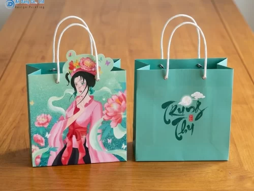 Mẫu túi đựng bánh trung thu đẹp với tông màu xanh ngọc