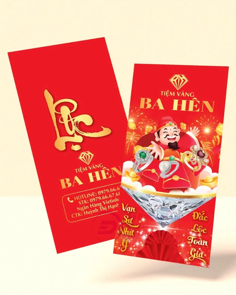 Bao lì xì nổi bật cho tiệm vàng Ba Hên