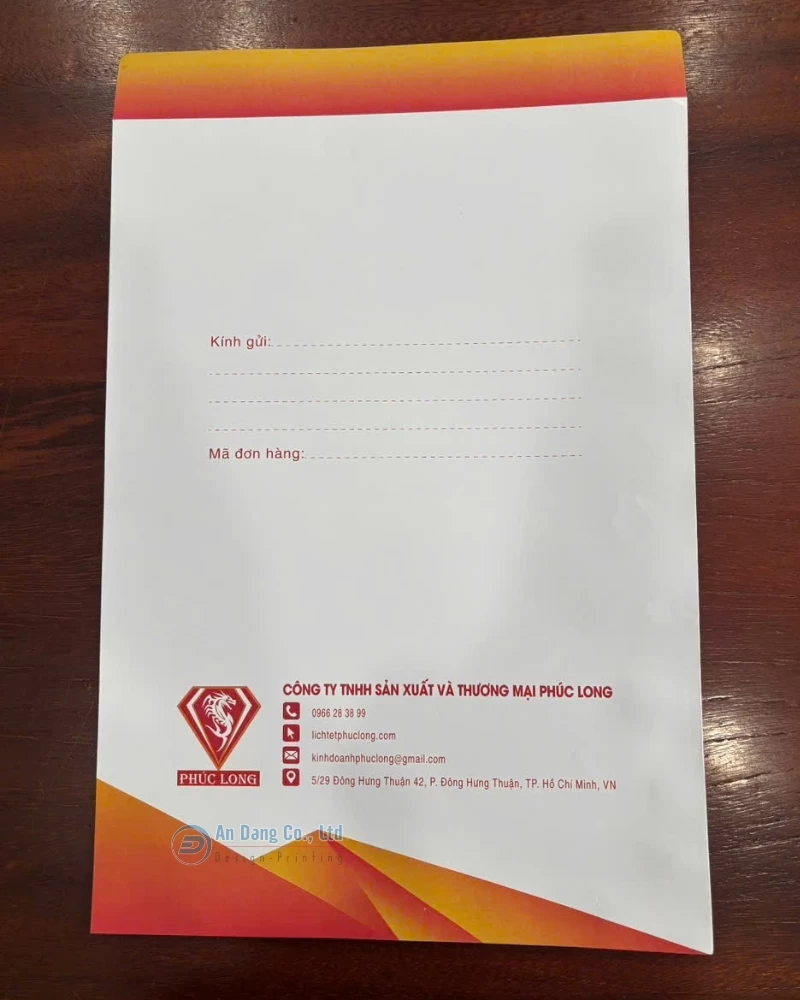 Bao thư cho công ty TNHH Sản Xuất Và Thương Mại Phúc Long