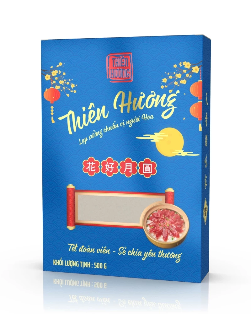 Hộp giấy cho shop lạp xưởng Thiên Hương