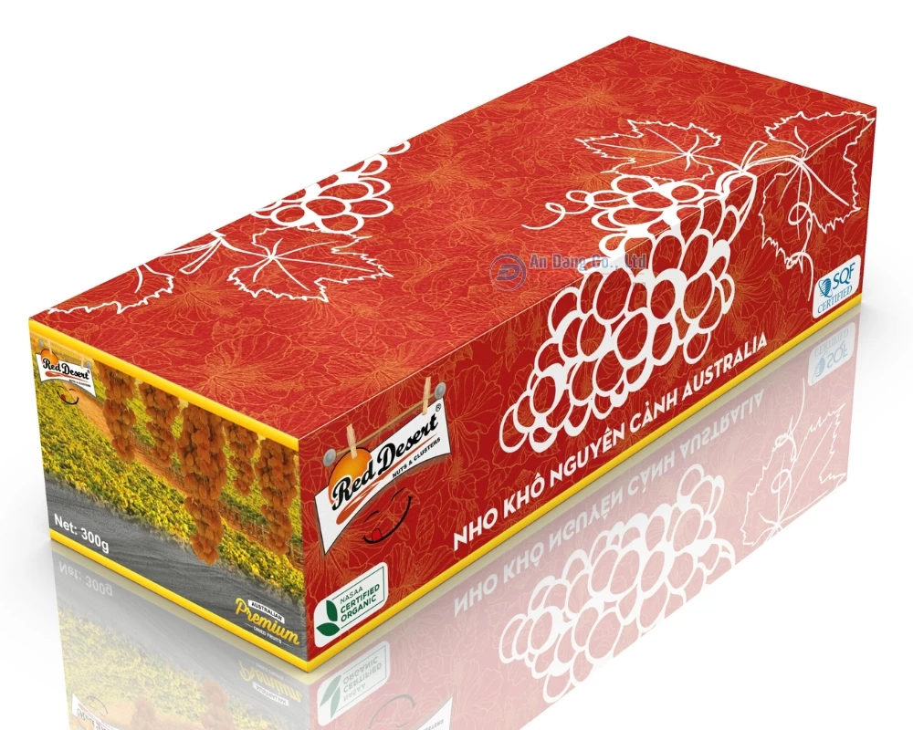 Hộp giấy đựng nho khô nguyên cành Úc