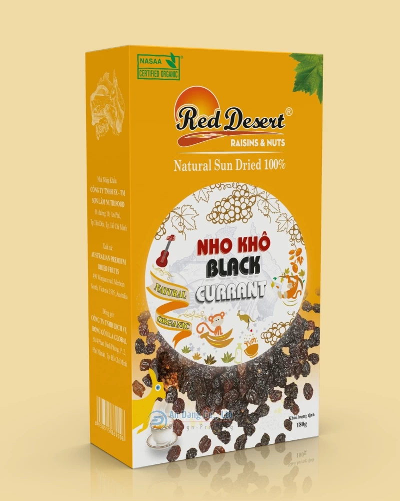 Hộp giấy đựng nho khô cho hãng Red Desert