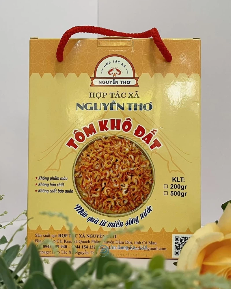 Hộp giấy đựng tôm khô cho hợp tác xã Nguyễn Thơ