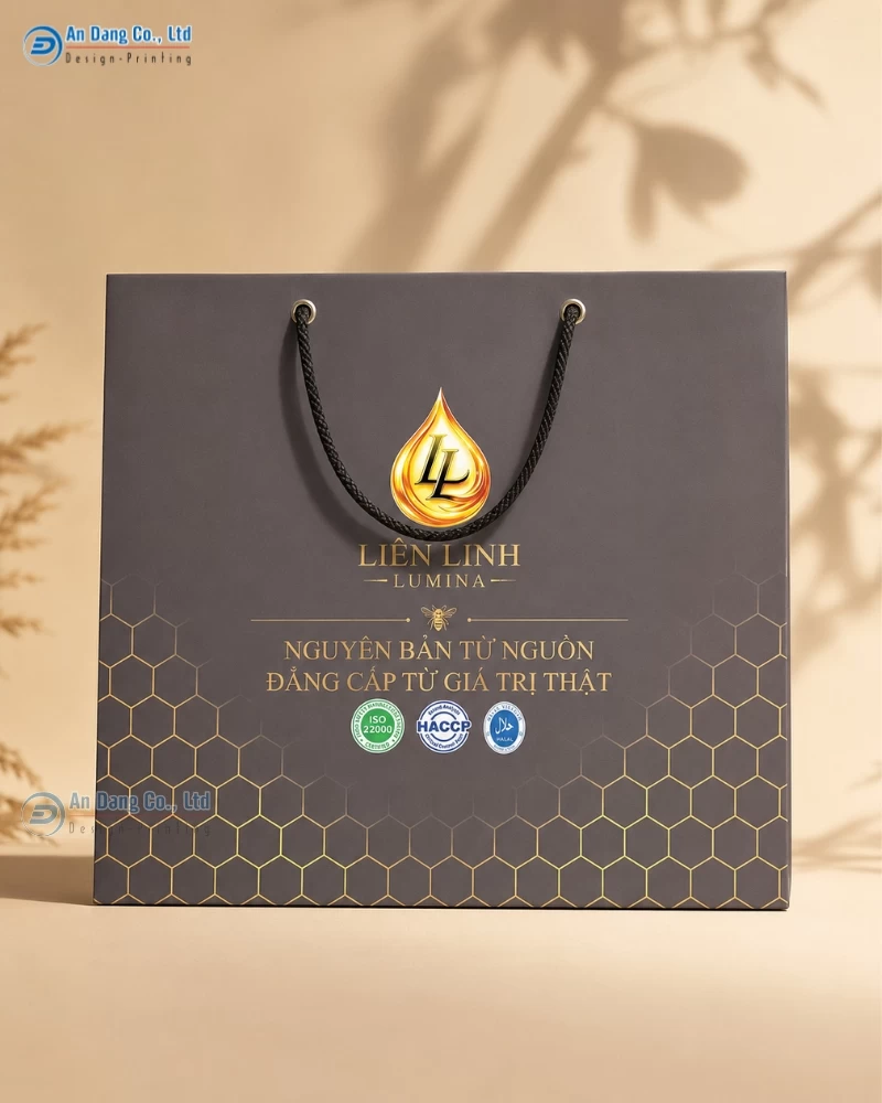 Túi giấy đựng chai mật ong cho thương hiệu Liên Linh LUMINA