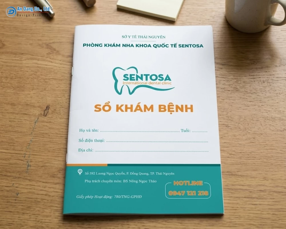 Mẫu bìa sổ khám bệnh cho phòng khám nha khoa quốc tế Sentosa