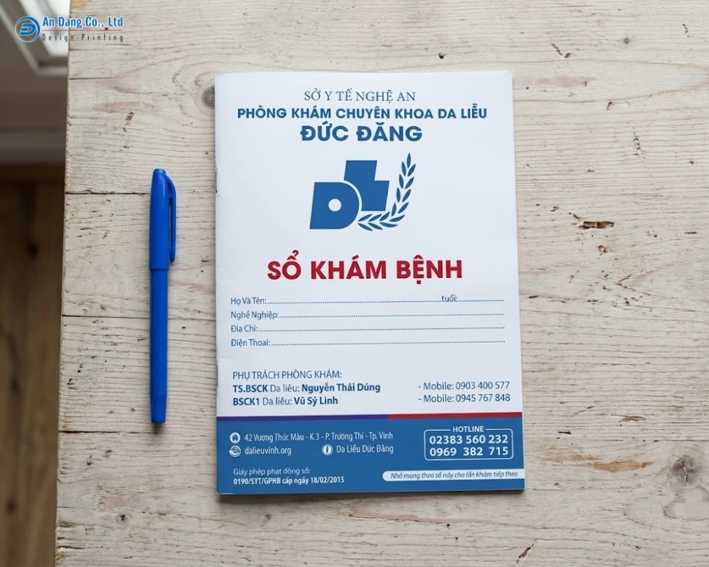 Mẫu bìa sổ khám bệnh cho phòng khám chuyên khoa da liễu Đức Đăng