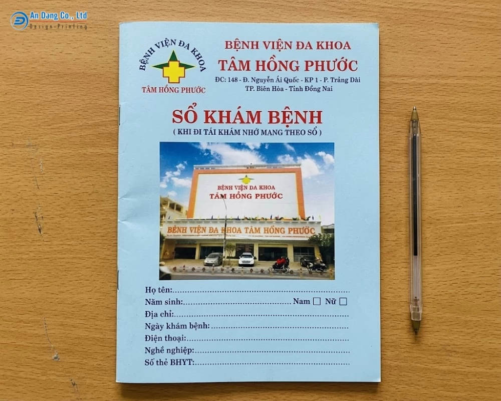 Mẫu bìa sổ khám bệnh cho bệnh viện đa khoa Tâm Hồng Phước